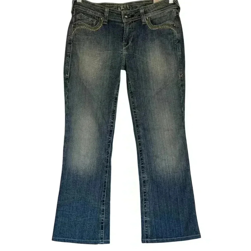 ARIAT Turquoise Women’s Denim Jeans Rhinestone Embellishments Size 28S